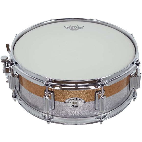 Rogers PowerTone Series Wood Shell Snare Drum in Gold/Silver Two Tone Lacquer Sparkle - 14 x 5